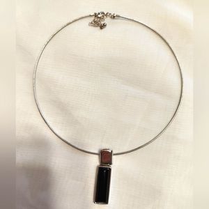 Vintage Silver Tone Choker Necklace with Black Charm